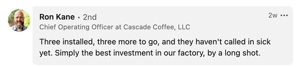 Ron Kane Cascade Coffee - LinkedIn Comment Dec 2022